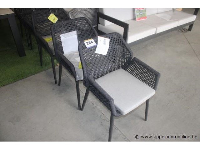 6x sedona armstoel aluminium charcoal mat + rope ow zwart | 6x sedona kussen voor armstoel - afbeelding 1 van  2