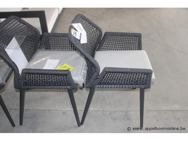 6x sedona armstoel aluminium charcoal mat + rope ow zwart | 6x sedona kussen voor armstoel - afbeelding 2 van  2