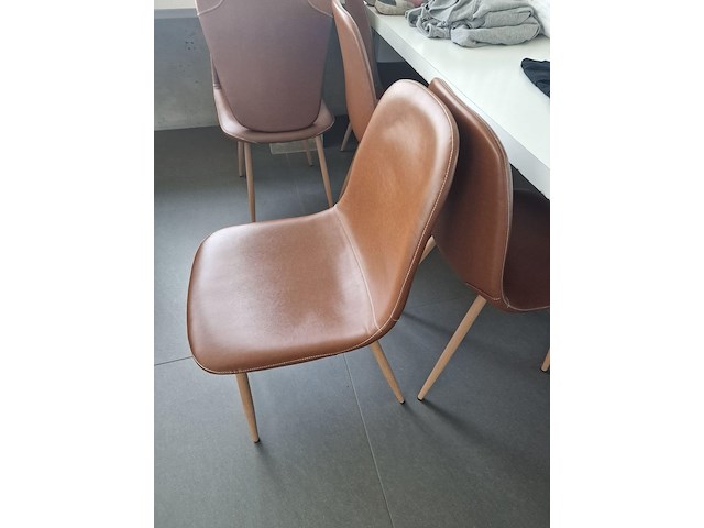 6x stoel jonstrup cognac kunstleer/naturel eiken - afbeelding 4 van  4