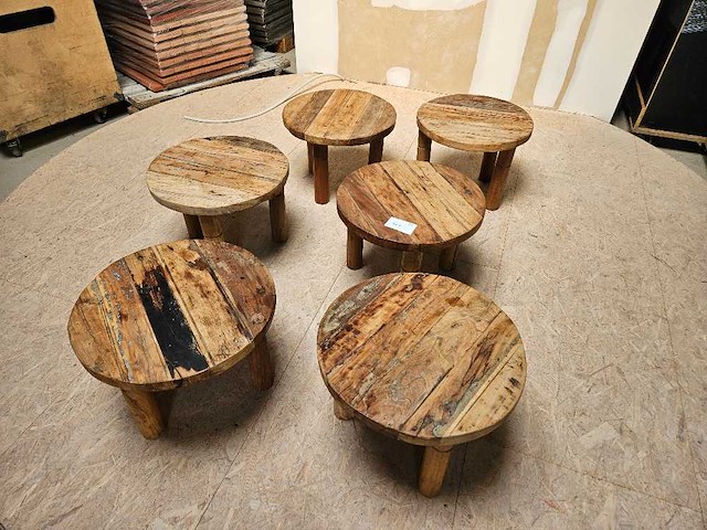 6x teak salontafel buiten 60cm ø - afbeelding 1 van  1