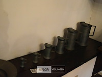 6x tinnen maatbekers + schotel - afbeelding 1 van  3