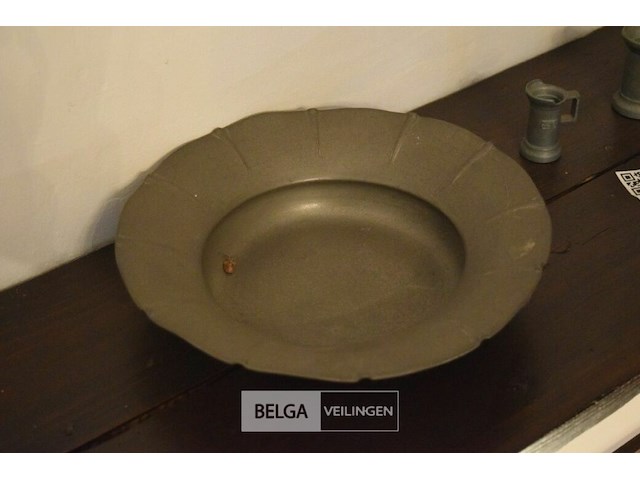 6x tinnen maatbekers + schotel - afbeelding 3 van  3