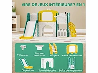 7-in-1 kids slide met basketbalhoepel, telescoop, opslag, tunnel, klimmen, tekenbord, geel - afbeelding 4 van  6