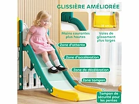 7-in-1 kids slide met basketbalhoepel, telescoop, opslag, tunnel, klimmen, tekenbord, geel - afbeelding 5 van  6