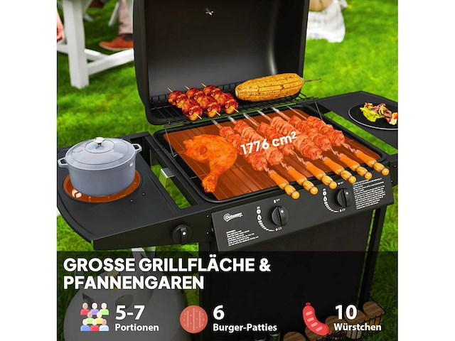 7 kw gasbarbecue op trolley, met 3 branders - afbeelding 4 van  5