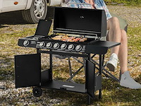 7-pitter gasgrill met thermometer, draagbare barbecue, zwart - afbeelding 1 van  8