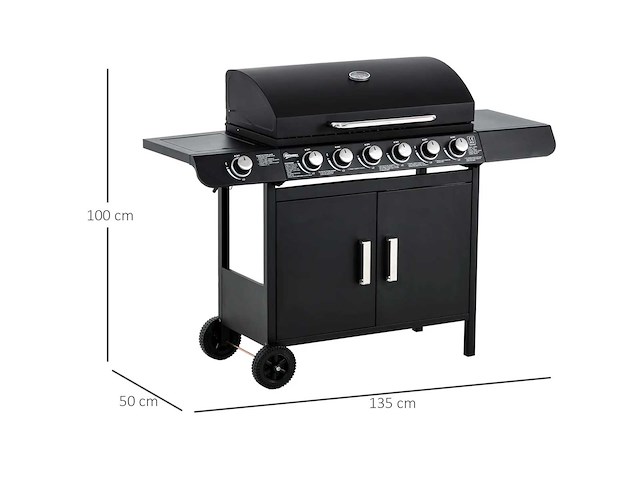 7-pitter gasgrill met thermometer, draagbare barbecue, zwart - afbeelding 4 van  8