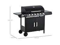 7-pitter gasgrill met thermometer, draagbare barbecue, zwart - afbeelding 4 van  8