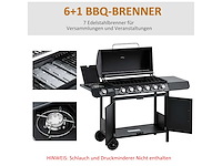 7-pitter gasgrill met thermometer, draagbare barbecue, zwart - afbeelding 6 van  8