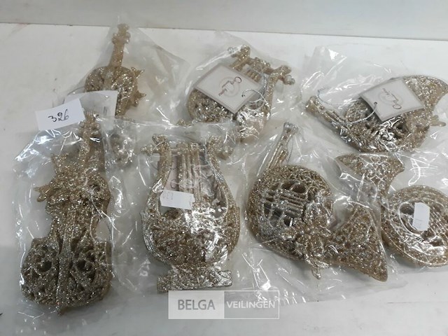 7 x hangdeco muziekinstrument goud glitter 3 assorti - afbeelding 3 van  3
