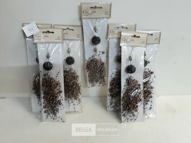 7 x hangdeco trosje kralen bruin 20 cm - afbeelding 1 van  3