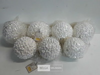 7 x kerstbal pvc wit met roze/paarse dotjes - afbeelding 1 van  3