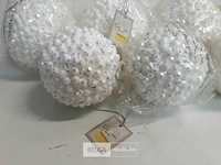 7 x kerstbal pvc wit met roze/paarse dotjes - afbeelding 3 van  3