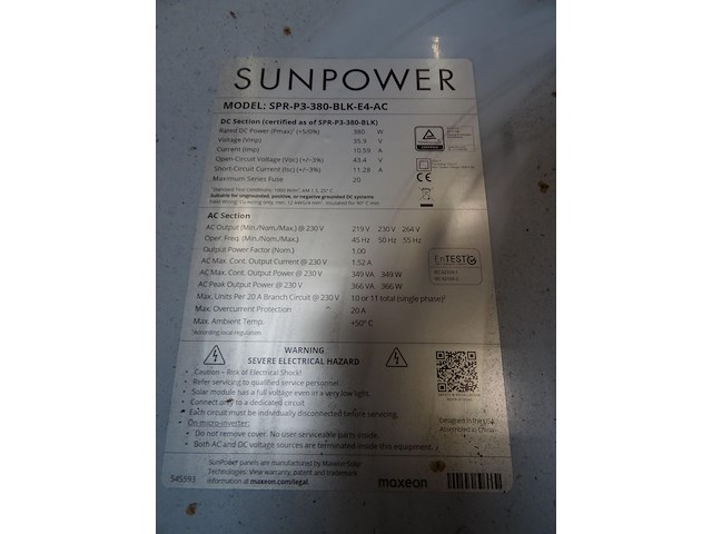 7 x zonnepaneel sunpower p3 380 fb ac (2.660 wp) - afbeelding 5 van  6