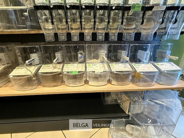 7x kunststof dispensers met schep voor levensmiddelen - afbeelding 1 van  1