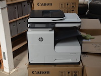 8 kartons computermateriaal w.o. 6 printers hp page wide pro mfp 477dw, kabels, apparaat (niet getest)