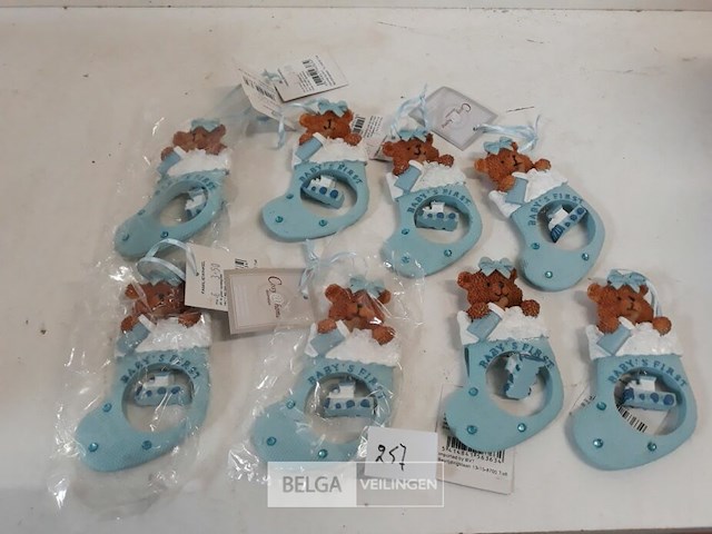 8 x baby's first christmas kerstsok met beer + deco 11 cm - afbeelding 1 van  3