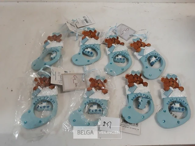8 x baby's first christmas kerstsok met beer + deco 11 cm - afbeelding 1 van  3