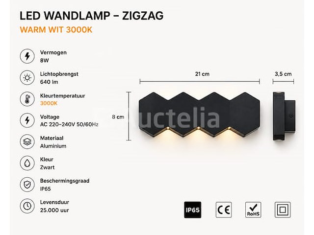 8 x bidirectionele led wandlamp – 8w – 3500k warm wit – ip54 – sw-51-4 - afbeelding 2 van  4