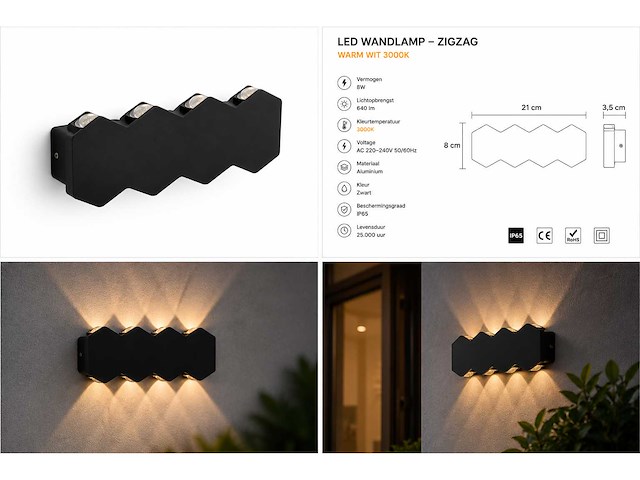8 x bidirectionele led wandlamp – 8w – 3500k warm wit – ip54 – sw-51-4 - afbeelding 4 van  8