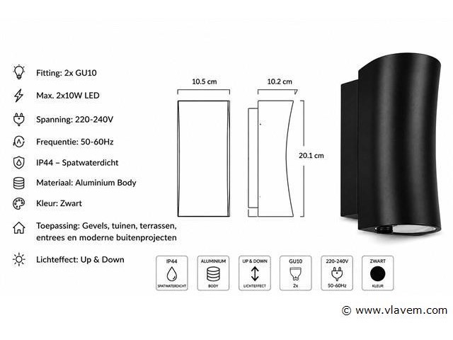 8 x buiten wandlamp up & down – gu10 – zwart – ip44 – safari - afbeelding 4 van  5
