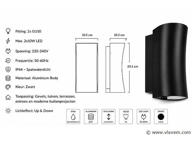 8 x buiten wandlamp up & down – gu10 – zwart – ip44 – safari - afbeelding 4 van  5