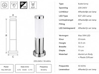 8 x buitenlamp tuinpaal – e27 – chroom – ip44 – 325mm – defne-3 - afbeelding 3 van  5