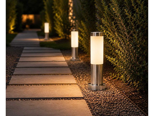 8 x buitenlamp tuinpaal – e27 – chroom – ip44 – 325mm – defne-3 - afbeelding 1 van  15