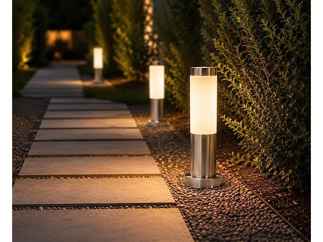 8 x buitenlamp tuinpaal – e27 – chroom – ip44 – 325mm – defne-3 - afbeelding 1 van  5
