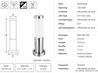 8 x buitenlamp tuinpaal – e27 – chroom – ip44 – 325mm – defne-3 - afbeelding 4 van  5