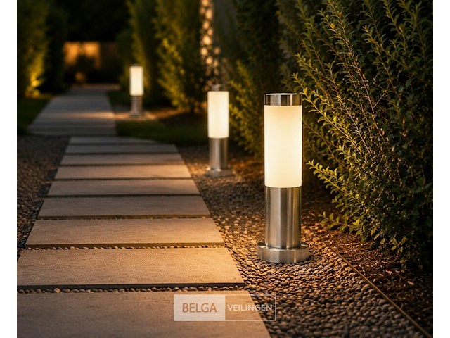 8 x buitenlamp tuinpaal – e27 – chroom – ip44 – 325mm – defne-3 - afbeelding 2 van  6