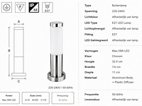 8 x buitenlamp tuinpaal – e27 – chroom – ip44 – 325mm – defne-3 - afbeelding 5 van  6