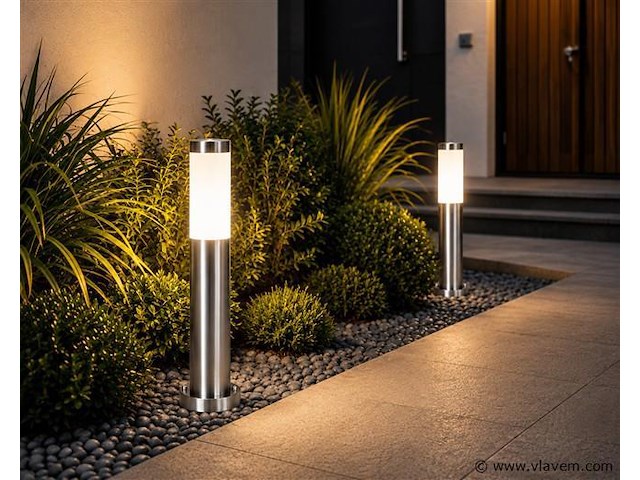 8 x buitenlamp tuinpaal – e27 – chroom – ip44 – 500mm – defne-4 - afbeelding 1 van  5