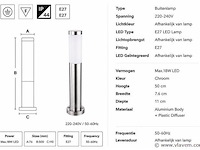 8 x buitenlamp tuinpaal – e27 – chroom – ip44 – 500mm – defne-4 - afbeelding 4 van  5
