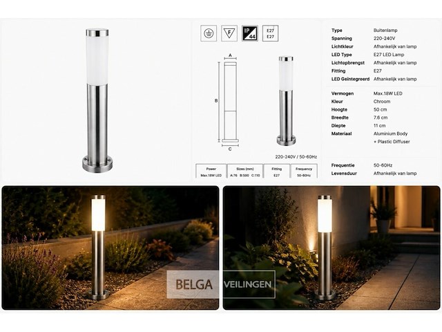 8 x buitenlamp tuinpaal – e27 – chroom – ip44 – 500mm – defne-4 - afbeelding 6 van  6