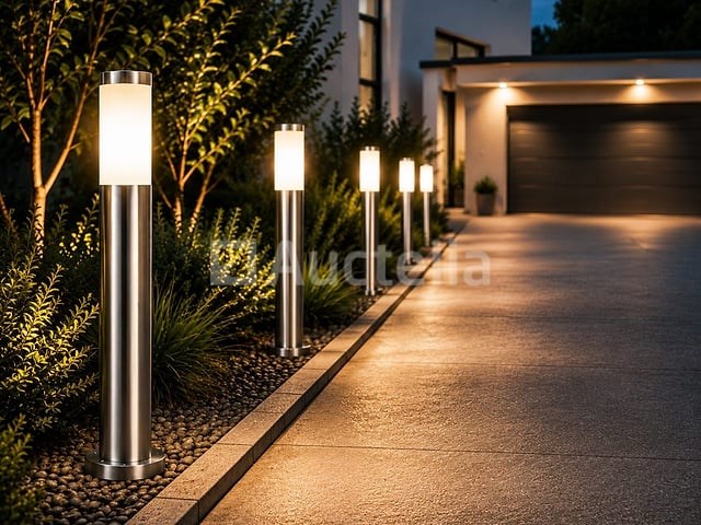 8 x buitenlamp tuinpaal – e27 – chroom – ip44 – 800mm – defne-5 - afbeelding 1 van  5