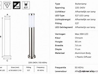 8 x buitenlamp tuinpaal – e27 – chroom – ip44 – 800mm – defne-5 - afbeelding 4 van  5