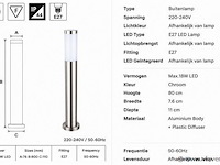 8 x buitenlamp tuinpaal – e27 – chroom – ip44 – 800mm – defne-5 - afbeelding 4 van  5