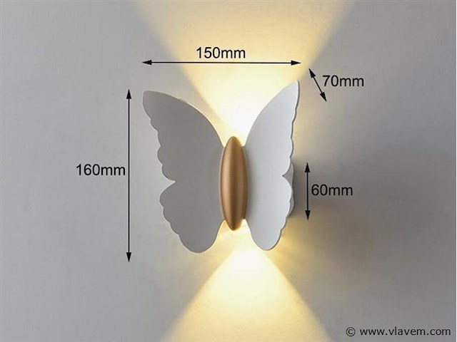 8 x farfala wandlamp zwart goud + wit goud - afbeelding 6 van  10