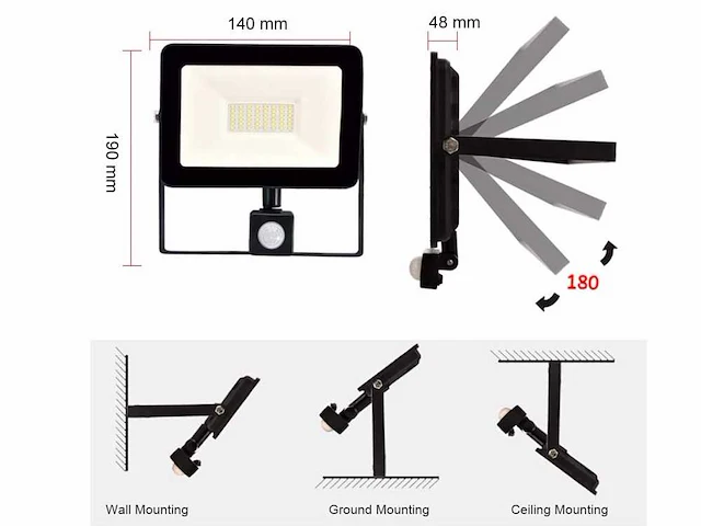 8 x gt ilux 30 watt led breedstraler + pir - afbeelding 1 van  6