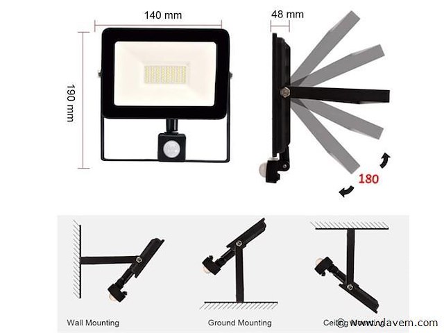 8 x gt ilux led breedstraler 30 watt + pir - afbeelding 4 van  7
