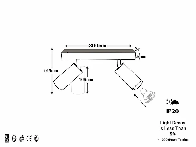 8 x gu10 opbouwspot armatuur – 2 draaibare spots – ip20 – zwart - afbeelding 4 van  4