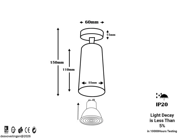 8 x gu10 opbouwspot armatuur – draaibaar – ip20 – zwart - afbeelding 6 van  6