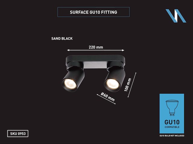 8 x gu10 opbouwspot armatuur dubbel cilinder zand zwart draaibaar - afbeelding 5 van  6