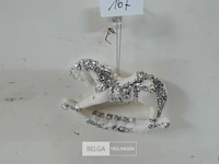 8 x hangdeco schommelpaard wit zilver glitter 12 cm - afbeelding 3 van  3