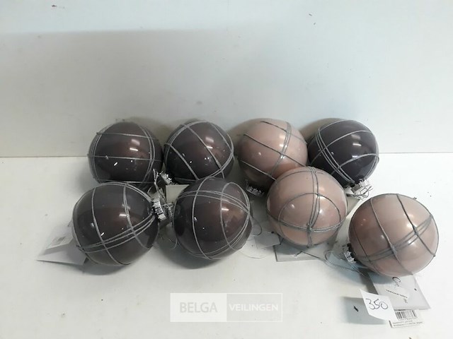 8 x kerstbal 8 cm glas met lijnen 2 assorti - afbeelding 1 van  3