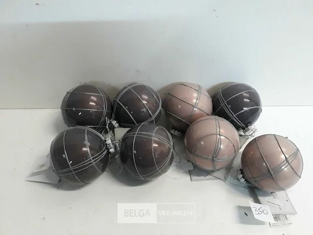 8 x kerstbal 8 cm glas met lijnen 2 assorti - afbeelding 1 van  3