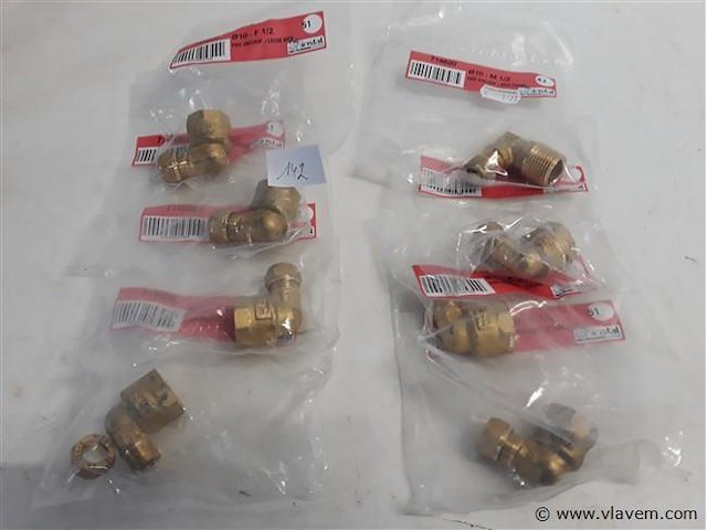 8 x knelkoppeling bocht koper 10 mm ½ 2 assorti - afbeelding 1 van  2