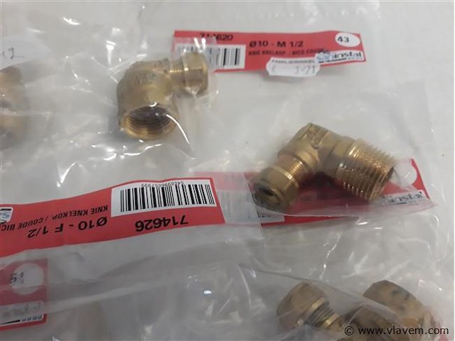 8 x knelkoppeling bocht koper 10 mm ½ 2 assorti - afbeelding 2 van  2