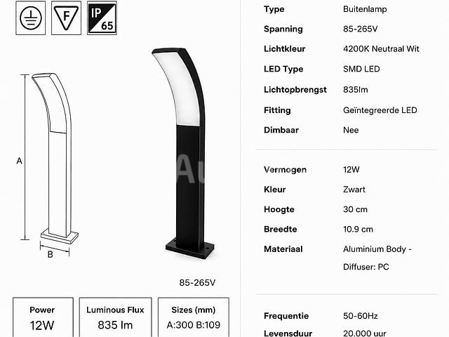 8 x led buiten sokkel lamp – 12w – 4200k neutraal wit - zwart – ip65 – prestige-2 - afbeelding 2 van  5